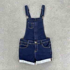 Wallflower Romper Girls Size M Denim Blue cuffed Youth Front zipped back pockets